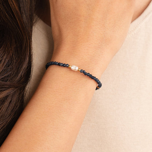 Navy Sodalite Pearl Bead Bracelet