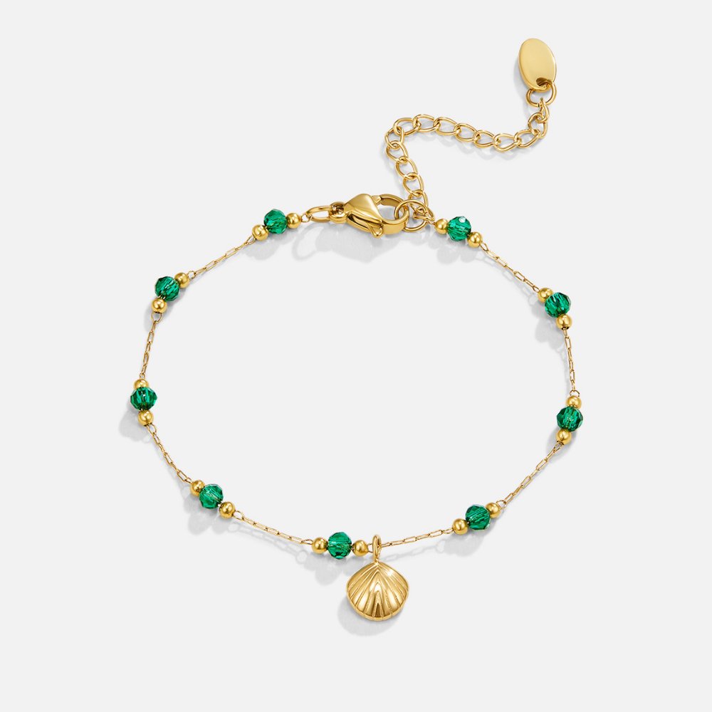 Gold Shell and Green Bead Bracelet